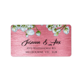 Etiqueta Rosas brancas e Casamento Moderno Rosa Metálico