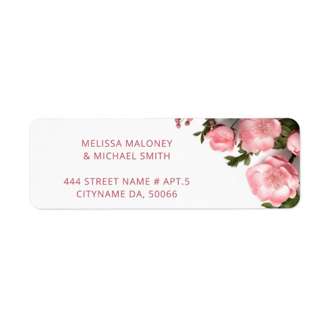 Etiqueta Rosas Cor-de-Rosa Flores 3D | Casamento (Frente)