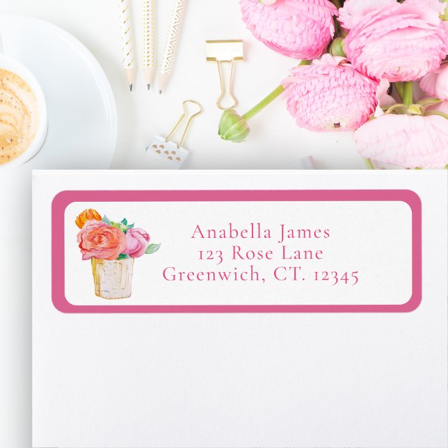 Etiqueta Rosas de aquarela em Vase (Criador carregado)