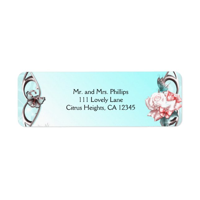 Etiqueta Rosas de pêssego e borboletas Festa de aniversário (Frente)