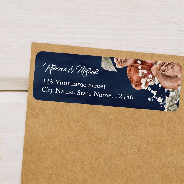 Etiqueta Rosas Laranja Queimados Terracotta Marinho Floral  (Criador carregado)