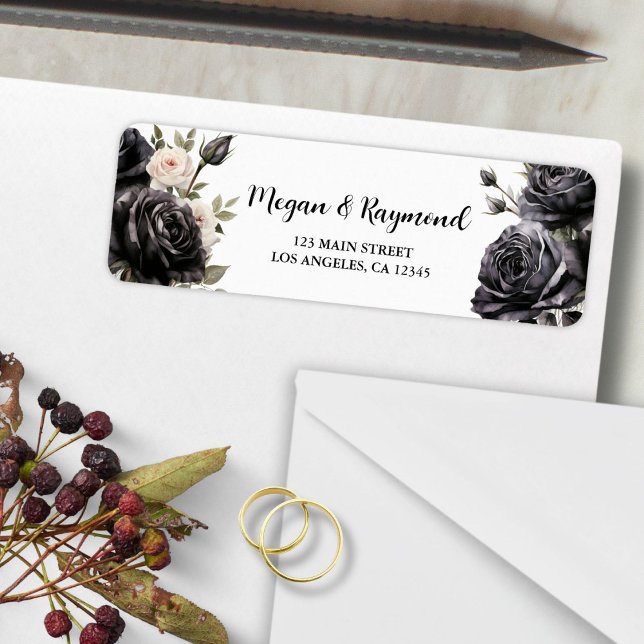 Etiqueta Rosas Pretos Góticos Endereço de Devolução de Casa (Criador carregado)