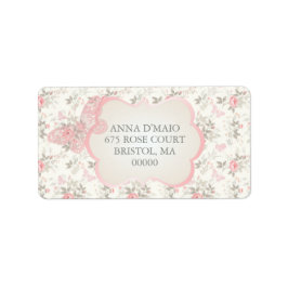 Etiqueta Rosas Rosa Antigas Desbotadas Borboleta Damask