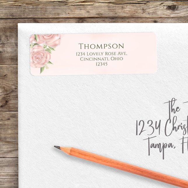 Etiqueta Rosas Simples de Endereço de Retorno Elegante de A (Elegant pretty blush watercolor roses return address label.)