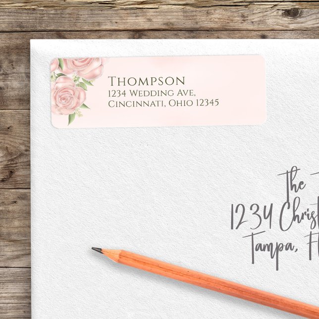 Etiqueta Rosas Simples de Endereço de Retorno Elegante de A (Elegant pretty blush watercolor roses return address label.)