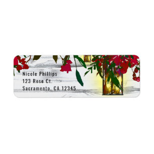 Etiqueta Rosas Vermelhas Românticas em Aquarela & Casamento