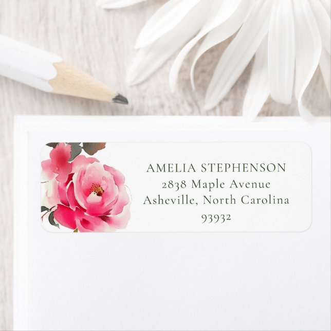 Etiqueta Rosas Vermelhas Rosa Antigo Aquarela Endereço de D (Insitu)