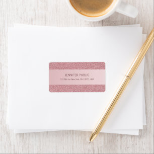 Etiqueta Rose Gold Glitter Trendy Elegant Template Address