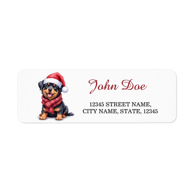 Etiqueta Rottweiler Chapéu de Papai Noel Endereço de Devolu (Frente)