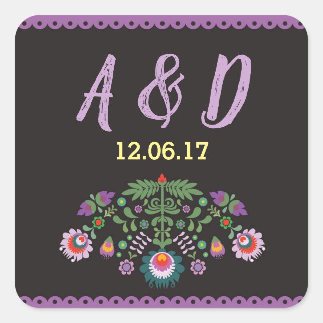 Etiqueta Rótula Roxo Floral Redonda Fiesta Mexican (Frente)