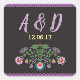 Etiqueta Rótula Roxo Floral Redonda Fiesta Mexican