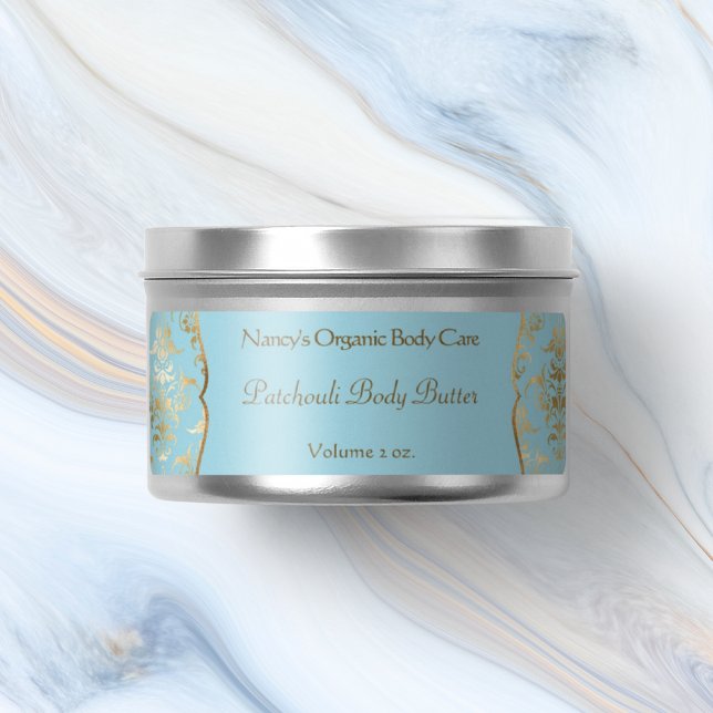 Etiqueta Rótulo cosmético 1 para damascos de folha azul cla (Criador carregado)