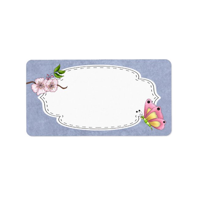Etiqueta Rótulo da Borboleta de Flor de Cereja (Frente)
