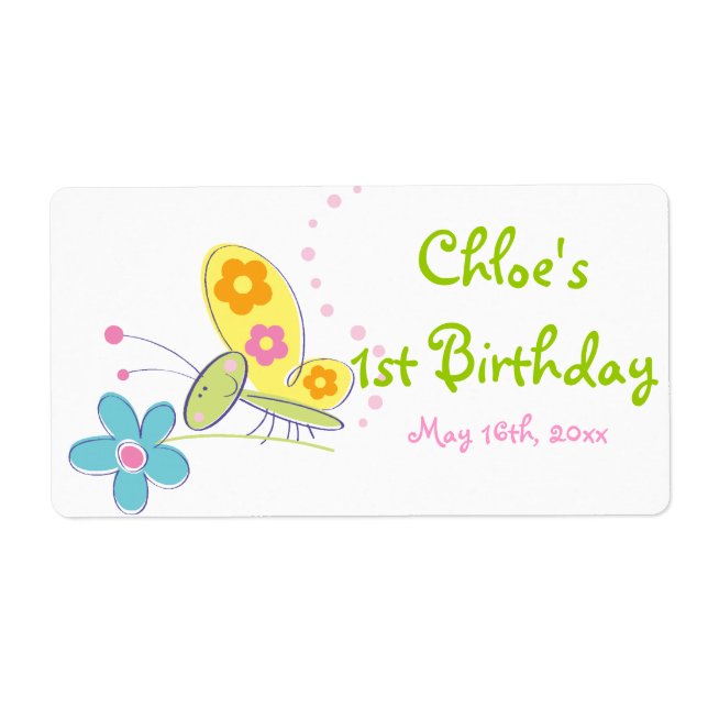 Etiqueta Rótulo da Garrafa de Água da Borboleta Feliz (Frente)