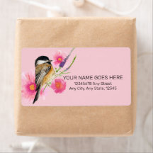 Rótulo de Arte de Aquarela Preta-Chickadee