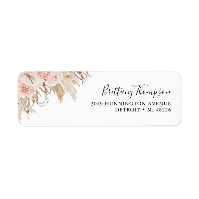 Etiqueta Rótulo de casamento de grama de Pampas Boho Floral (Frente)