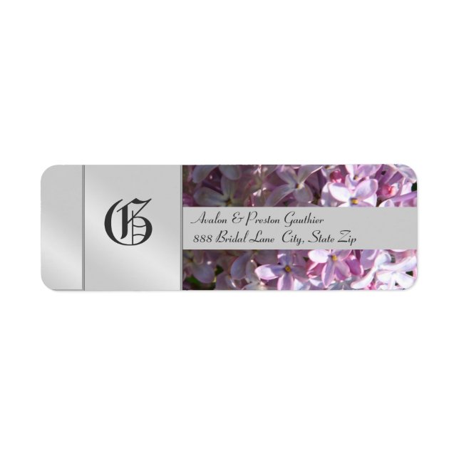 Etiqueta Rótulo de Casamento de Prata da Flor Liliac Monogr (Frente)