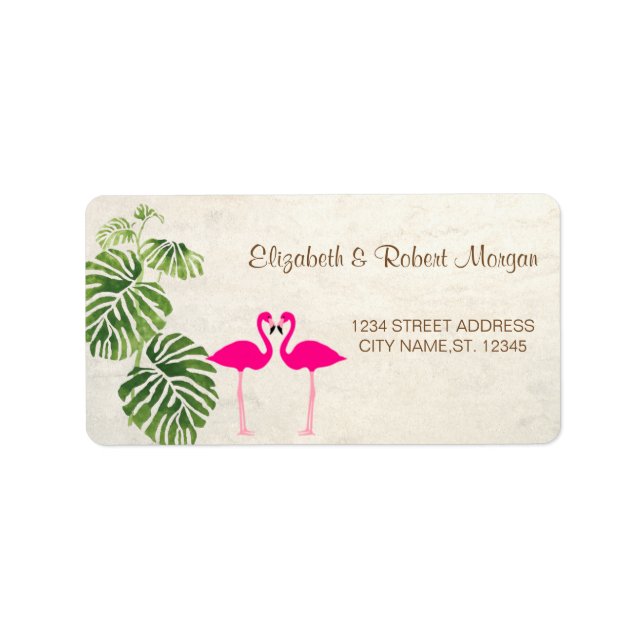 Etiqueta Rótulo de Casamento dos Flamingos Tropicais (Frente)