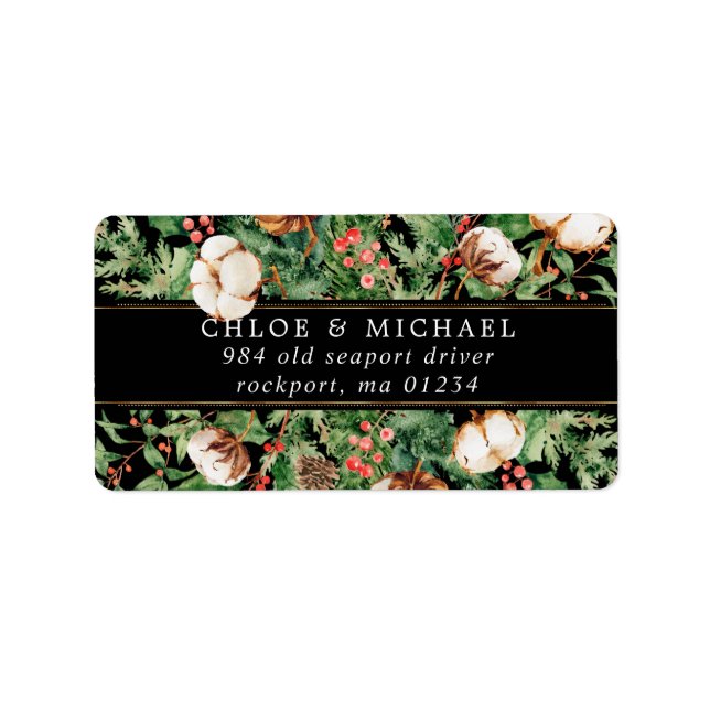 Etiqueta Rótulo de Correio Botânico Rustic Winter (Frente)