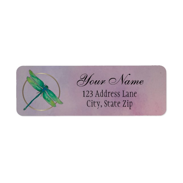 Etiqueta Rótulo de Dragonfly Verde com Ring Return Address  (Frente)