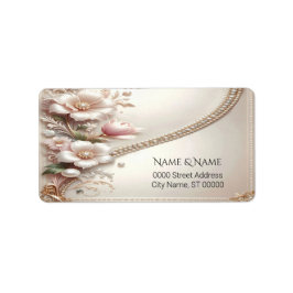 Etiqueta Rótulo de Endereço com Enfeites Florais e Pérolas