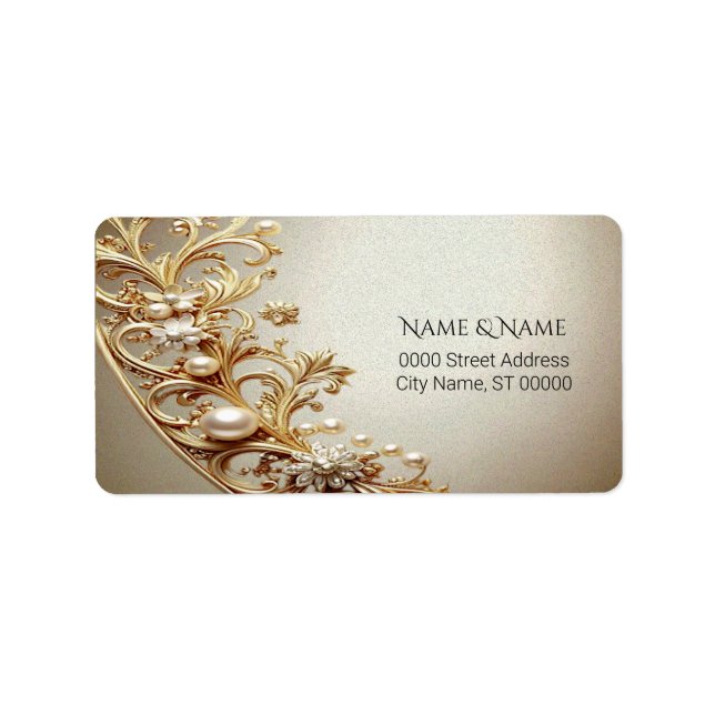 Etiqueta Rótulo de Endereço com Floreio Dourado Ornamentado (Frente)