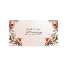 Rótulo de Endereço com Flores Decorativas Rosa e B