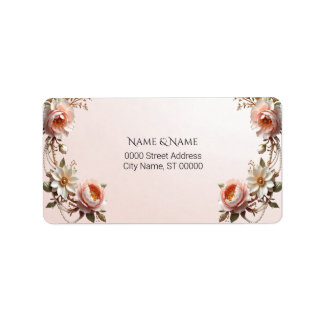 Etiqueta Rótulo de Endereço com Flores Decorativas Rosa e B