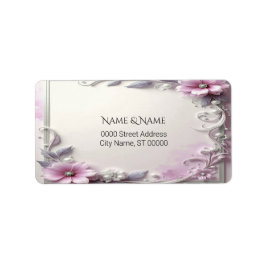 Etiqueta Rótulo de Endereço com Moldura Floral Rosa