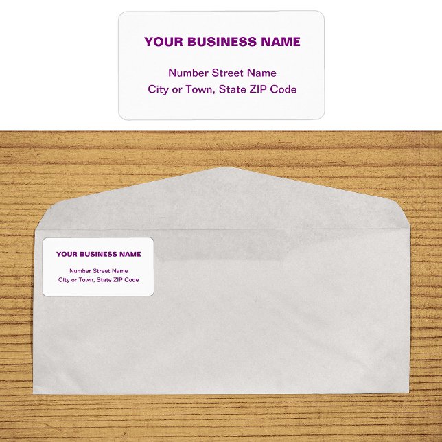 Etiqueta Rótulo de Endereço Comercial de Textos Simples (Business address label in purple plain text)