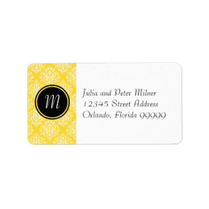 Etiqueta Rótulo de Endereço - Damasco Amarelo & Monograma