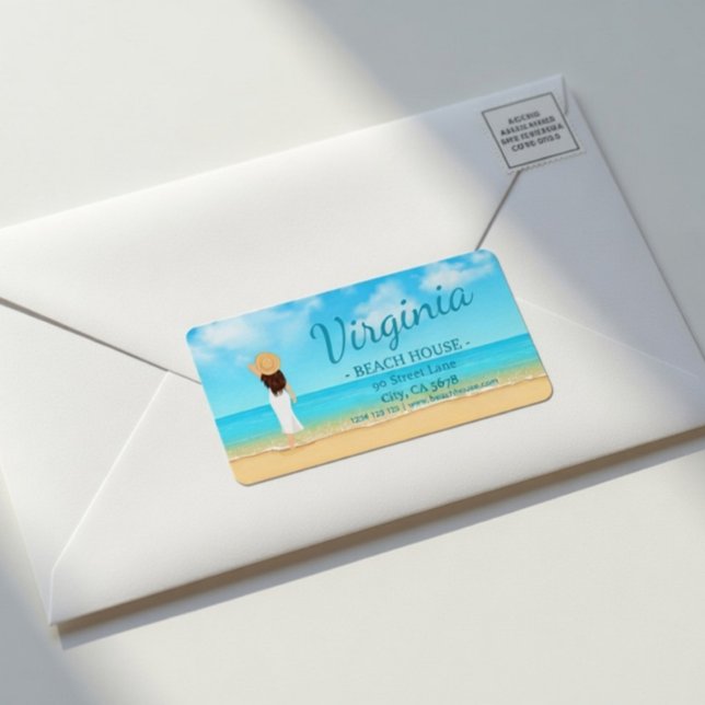 Etiqueta Rótulo de Endereço de Casa de Praia Personalizado (Criador carregado)