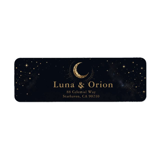 Etiqueta Rótulo de Endereço de Casamento Celestial Meia-Noi (Frente)