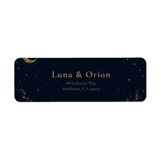 Etiqueta Rótulo de Endereço de Casamento Celestial Meia-Noi (Frente)