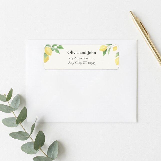 Etiqueta Rótulo de Endereço de Devolução de Casamento com L (Lemon Citrus Greenery Wedding Return Address Label)