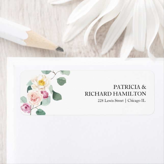 Etiqueta Rótulo de Endereço de Devolução de Casamento Flora (Insitu)