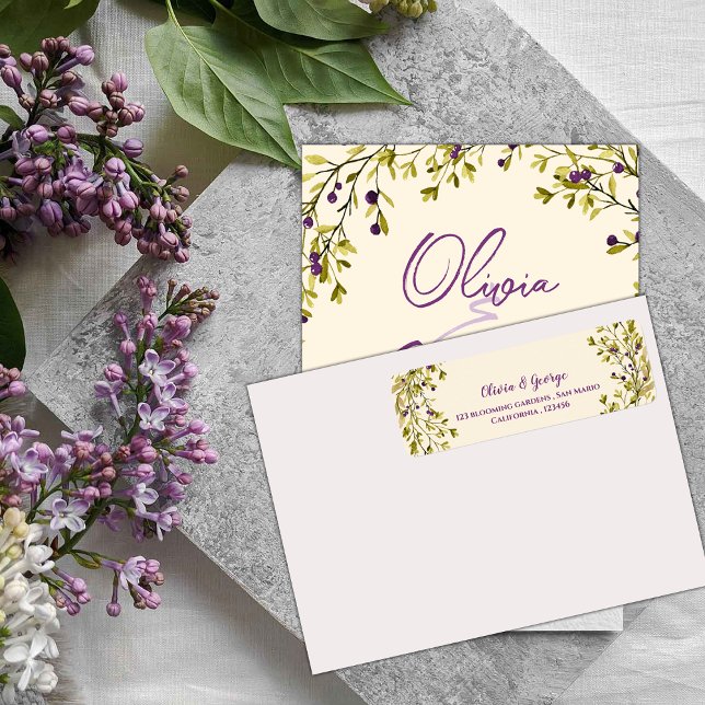 Etiqueta Rótulo de Endereço de Devolução de Casamento Folha (Purple Berry Greenery Wedding Return Address Label)