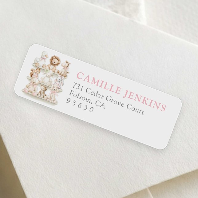 Etiqueta Rótulo de Endereço de Devolução de Churrasco de Be (Baby Animals Girl Baby Shower Return Address Label)