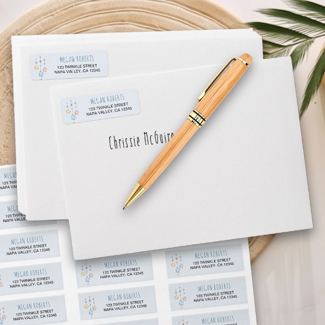 Etiqueta Rótulo de Endereço de Devolução de Cinzas Azul do  (Return Address Labels from my Twinkle Twinkle baby shower collection)