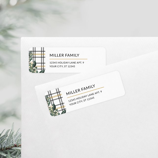 Etiqueta Rótulo de Endereço de Devolução de Feriado de Xadr (Rustic Plaid Holiday Return Address Label)