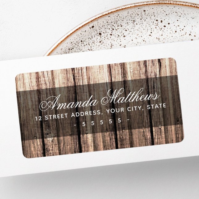 Etiqueta Rótulo de endereço de devolução de madeira marrom  (Weathered brown wood grain return address label)