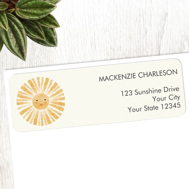 Etiqueta Rótulo de Endereço de Devolução de Sunshine Feliz (Happy watercolor sunshine personalized return address label)