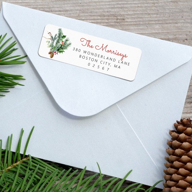 Etiqueta Rótulo de Endereço de Devolução de Vegetação de In (Holiday Winter Greenery Return Address Label)