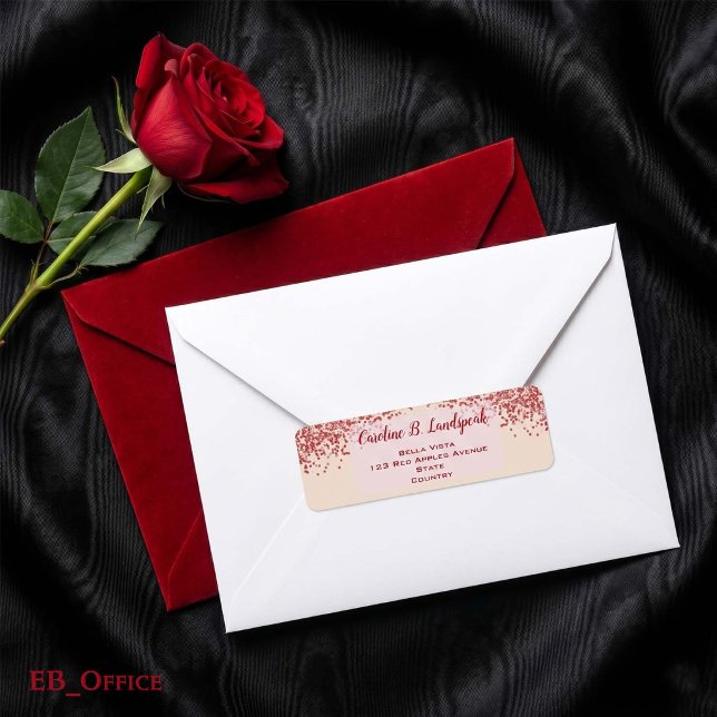 Etiqueta Rótulo de Endereço de Devolução Elegante Champanhe (Red Glitter Labels: 
2.25” L x 0.75” W
•	30 labels per sheet
•	Sheet: 8.5” L x 11” W



)