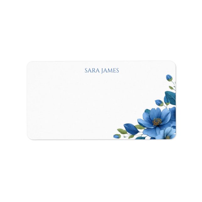 Etiqueta Rótulo de Endereço de Devolução Floral Azul Elegan (Frente)