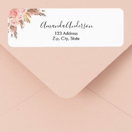 Etiqueta rótulo de endereço de devolução floral rosa dourad