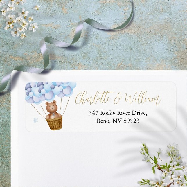 Etiqueta Rótulo de Endereço de Devolução Urso de Pelúcia Az (Cute Teddy Bear Blue Balloons Return Address Label)