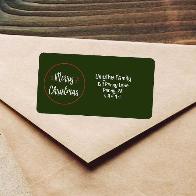 Etiqueta Rótulo de Endereço de Devolução Verde da Ronda de  (Round Merry Christmas | Green Return Address Label)