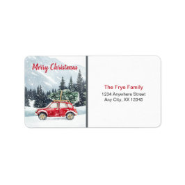 Etiqueta Rótulo de Endereço de Feliz Natal | Carro Vermelho