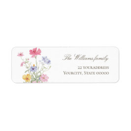 Etiqueta rótulo de endereço de flores de prado em aquarela